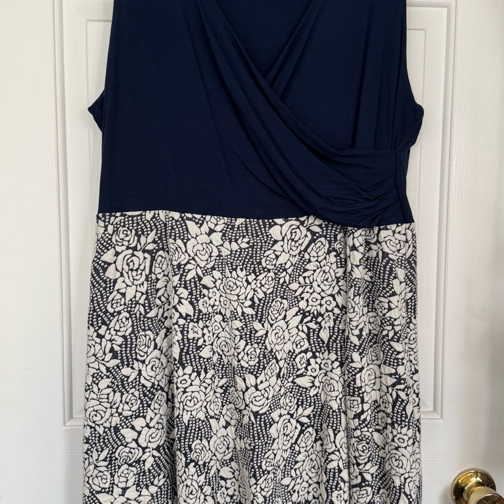Blue and White Fit and Flare Midi Dress